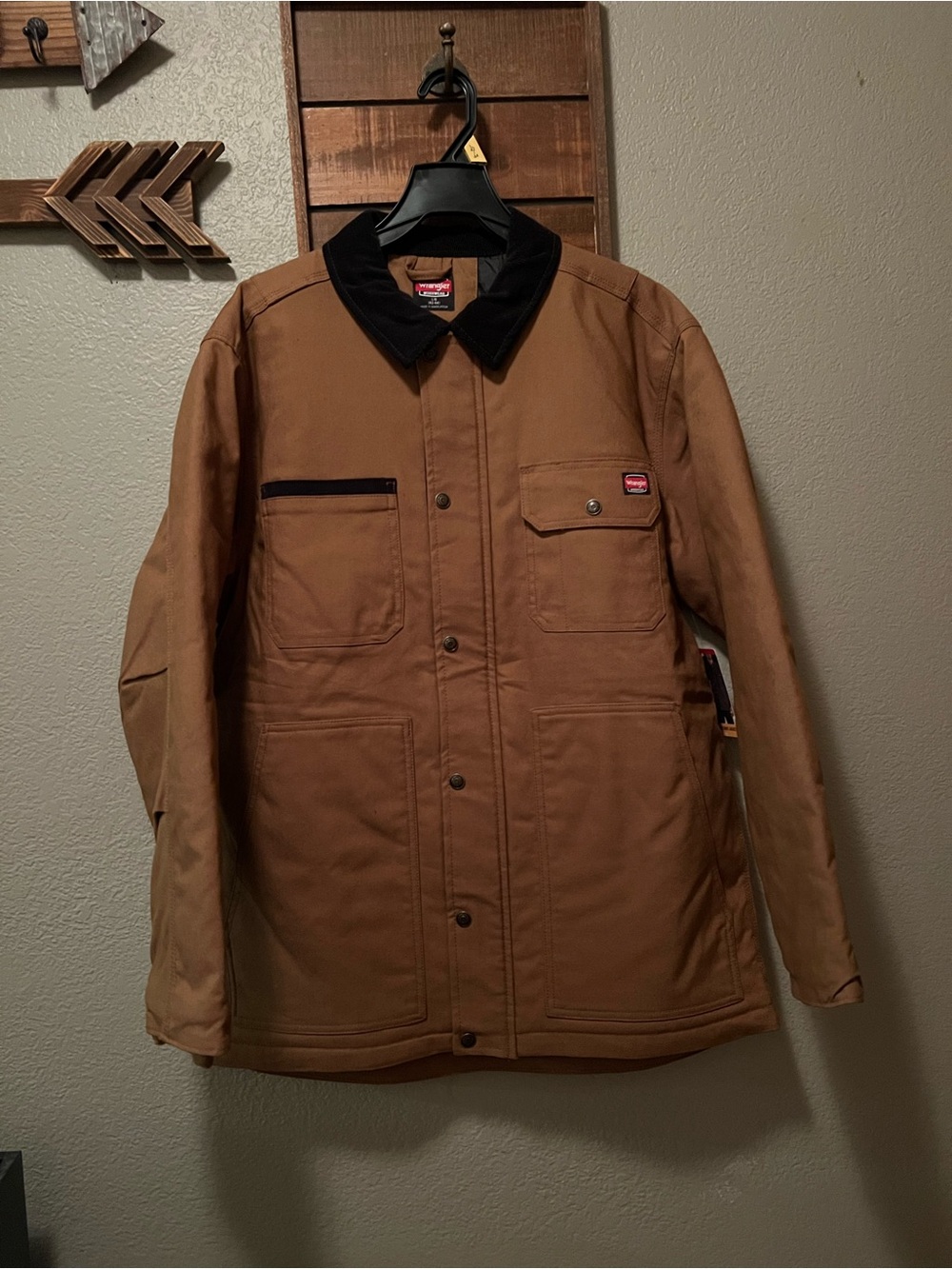 Men’s Wrangler Brown Work Jacket with Black Cord Collar